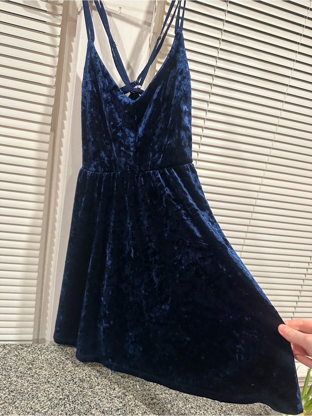 Forever 21 Velvet Deep Blue Crisscross Strap Dress